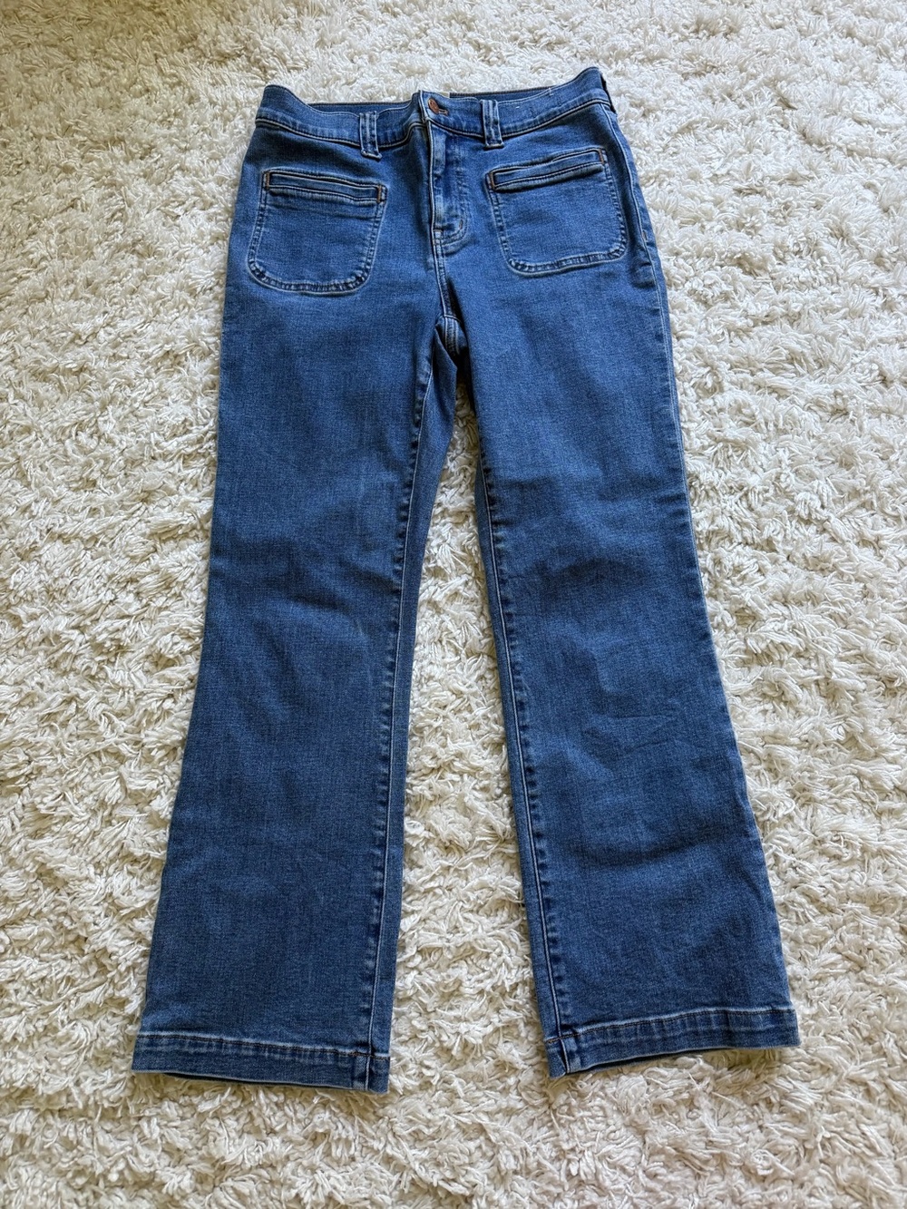 Madewell Dark Blue Flared Jeans with Front Patch Pockets